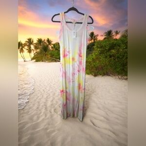 Style & Co. Pink and Yellow Tie-Dye tank maxi dress nwt